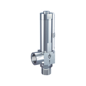Предохранительный клапан из нержавеющей стали, углового типа с резьбовым присоединением или с разрезным кольцом, серии 420