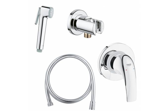 Готовый комплект для гигиенического душа GROHE BauCurve: встраиваемый смеситель, гигиенический душ со шлангом и держателем, хром (NH0002)