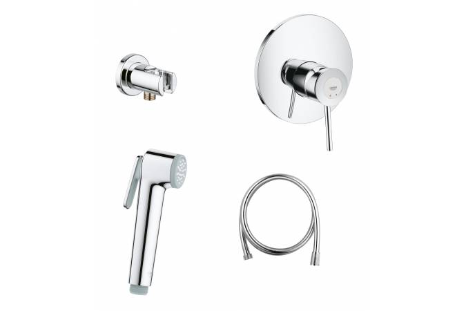 Готовый комплект для гигиенического душа GROHE BauClassic, встраиваемый смеситель, гигиенический душ со шлангом и держателем, хром (124901)