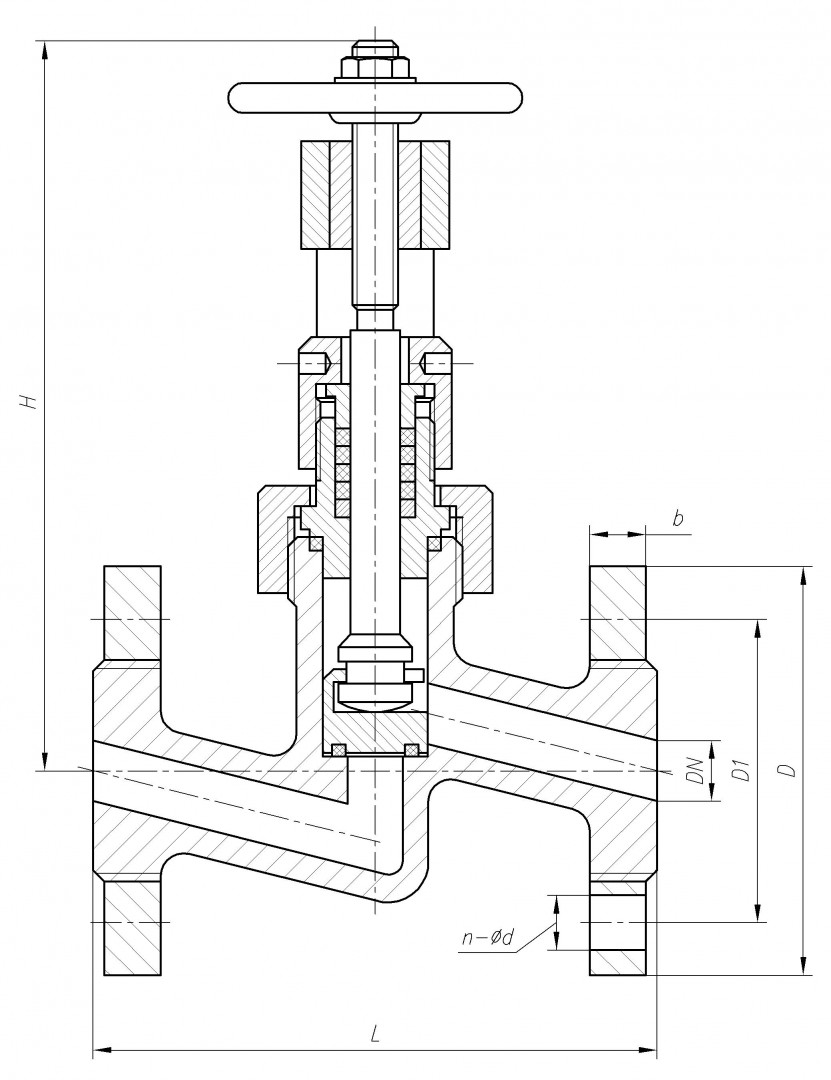 Клапан запорный сальниковый стальной 15с65п(15с65нж)