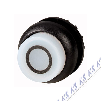 Головка кнопки выступающая с фиксацией, с подсветкой, цвет белый, черное лицевое кольцо M22S-DRLH-W-X0