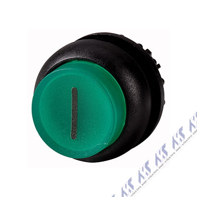 Головка кнопки выступающая с фиксацией, с подсветкой, цвет зеленый, черное лицевое кольцо M22S-DRLH-G-X1
