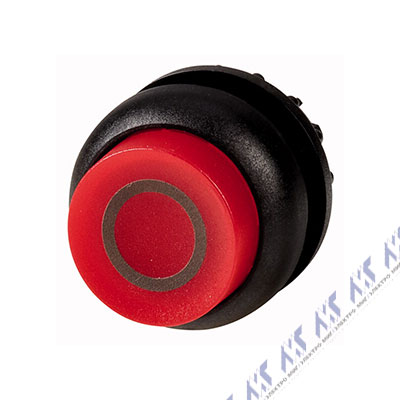Головка кнопки выступающая с фиксацией, с подсветкой, цвет красный, черное лицевое кольцо M22S-DRLH-R-X0
