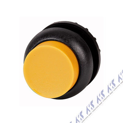Головка кнопки выступающая с фиксацией, с подсветкой, цвет желтый, черное лицевое кольцо M22S-DRLH-Y