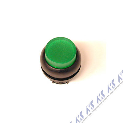 Головка кнопки выступающая с фиксацией, с подсветкой, цвет зеленый, черное лицевое кольцо M22S-DRLH-G