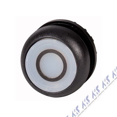 Головка кнопки с подсветкой, без фиксации, цвет белый с обозначением О, черное лицевое кольцо M22S-DL-W-X0