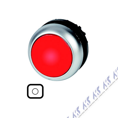 Головка кнопки с подсветкой, без фиксации, цвет красный с обозначением О, черное лицевое кольцо M22S-DL-R-X0