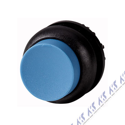 Головка кнопки выступающая с фиксацией, цвет синий, черное лицевое кольцо M22S-DRH-B