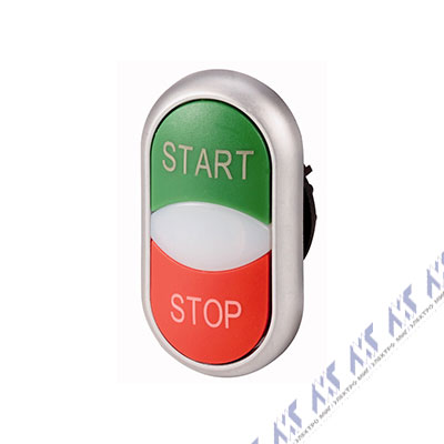 Двойная кнопка с сигнальной лампой с обозначением start/stop, Eaton M22-DDL-GR-GB1/GB0