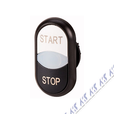 Двойная кнопка с сигнальной лампой с обозначением start/stop, черное лицевое кольцо Eaton M22S-DDL-WS-GB1/GB0