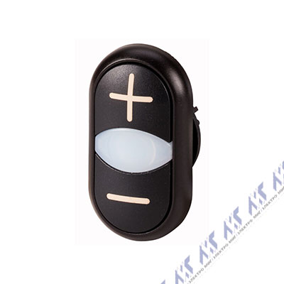 Двойная кнопка с сигнальной лампой с обозначением + -, черное лицевое кольцо Eaton M22S-DDL-S-X4/X5