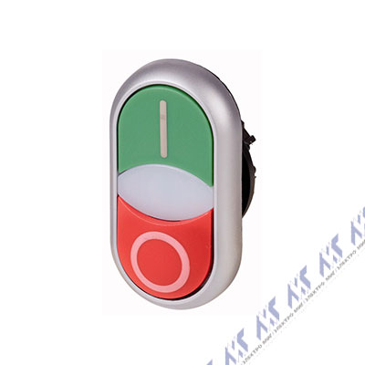 Двойная кнопка с сигнальной лампой, лампа и кнопка I - плоские, кнопка О выступающая Eaton M22-DDLM-GR-X1/X0