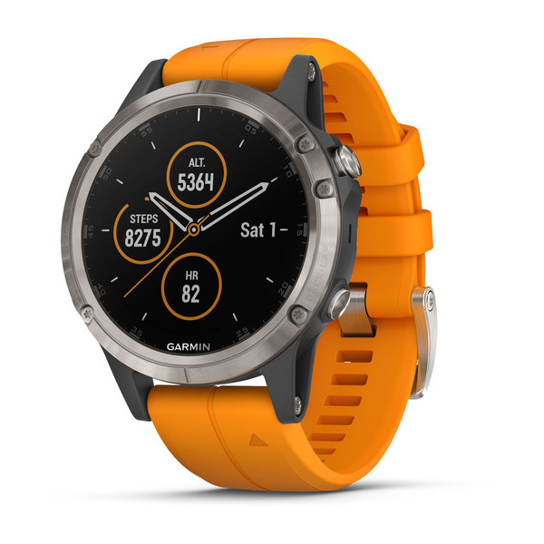 GPS-часы Garmin Fenix 5 PLUS Sapphire титановые с оранжевым ремешком